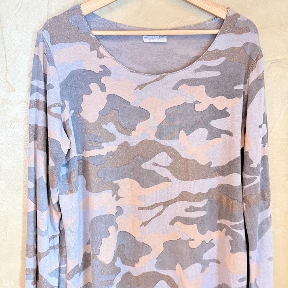 Made in Italy Neutral Camo Shimmer Knit Top Medium Y2K - Picture 3 of 10